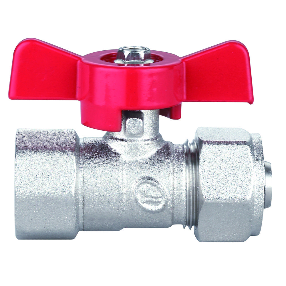 Кран латунний шаровий 1/2Вх16 мм для металопласт.труб, ручка метелик Double-lin | 78-073