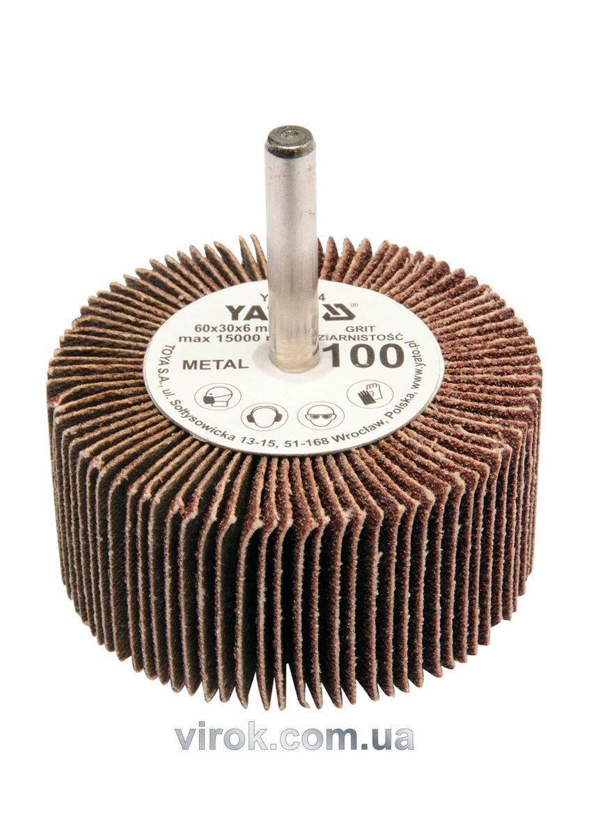 YATO Круг пелюстковий шліфувальний YATO : подовжений Ø= 60 мм К120, шпиндель Ø= 6 мм, H= 30 мм  | YT