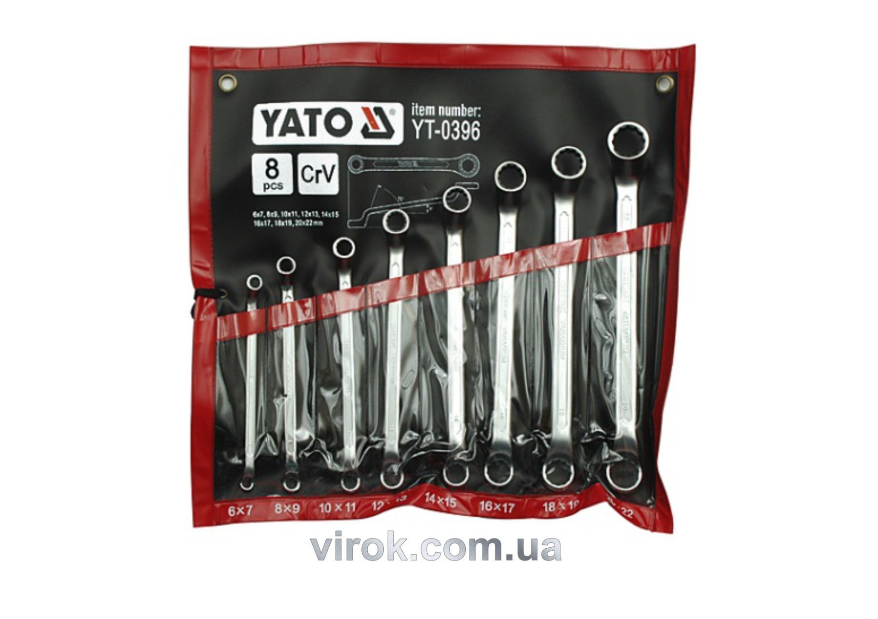 YATO Ключі гнуто - накидні YATO : CrV, М= 6х7-20х22 мм, Набір 8шт.  | YT-0396