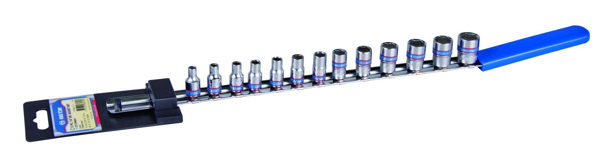 KING TONY Набор головок 1/4" 13 ед. 6-ти гранные, (4-14mm) на планке с ручкой | 2513MRD1