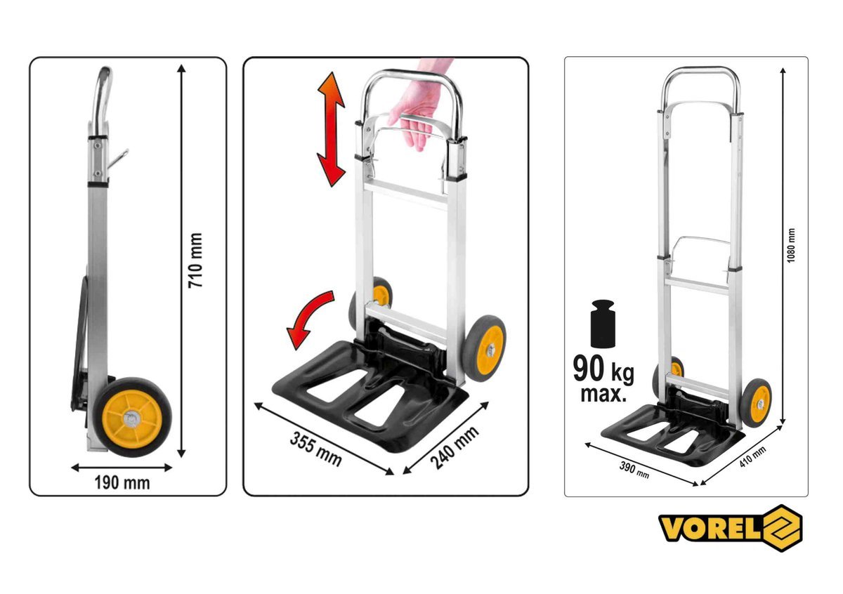 VOREL Візок 2- колісний розкладаний для максим. навантаження 90 кг  | 78661