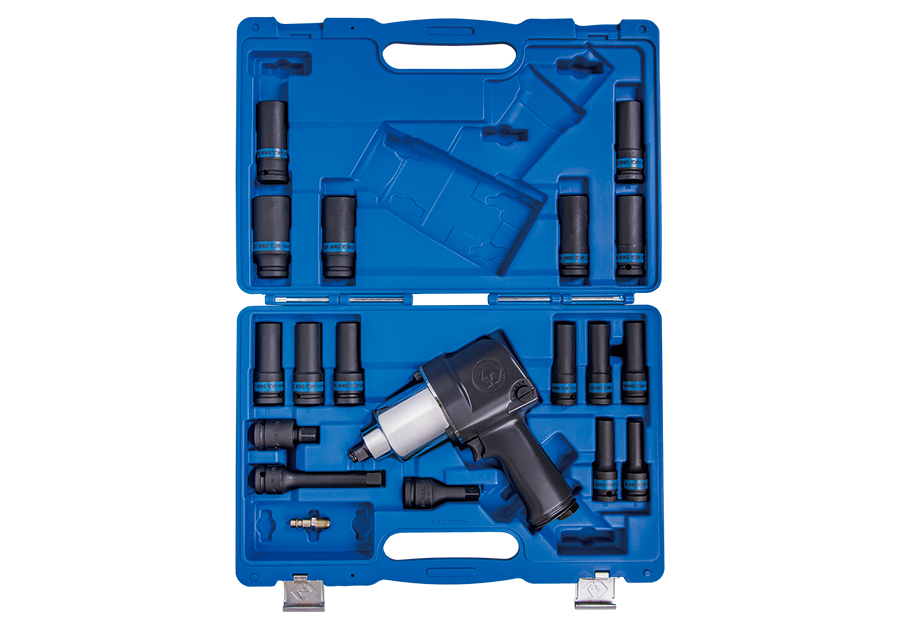 KING TONY Пневматичний гайковерт 1/2" набір головки в пластиковому кейсі 19 предметів 44108AMP01