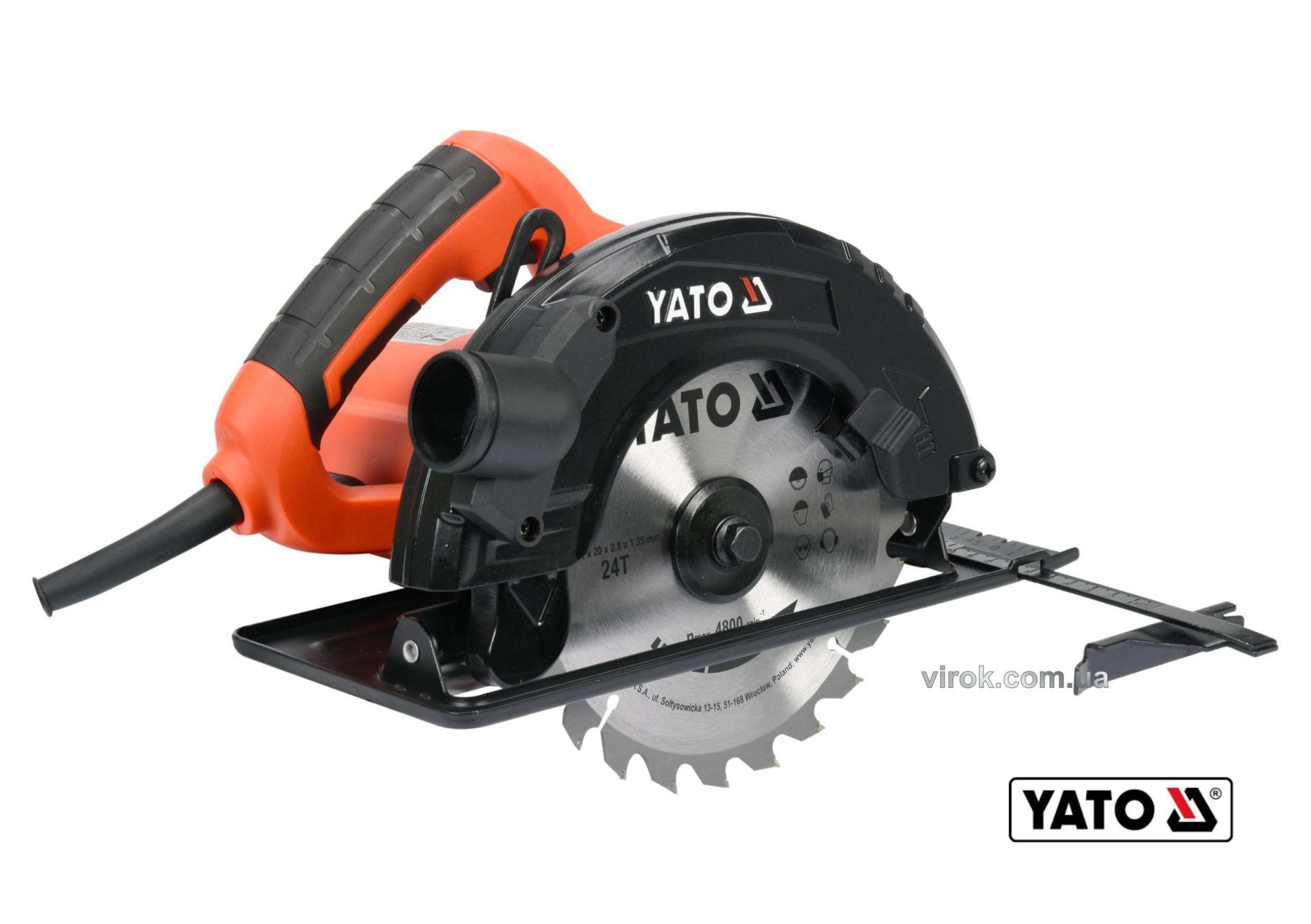 YATO Пила дискова ручна мережева YATO : P= 1.5 кВт, диск Ø=185x20x2.8 мм, кут 0-45°, гл.≤ 65мм  | YT