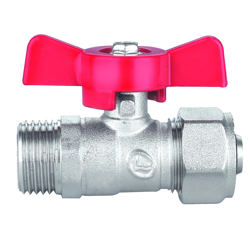 Кран латунний шаровий 1/2Зх16 мм для металопласт.труб, ручка метелик Double-lin | 78-068