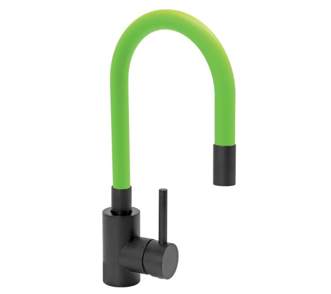 FALA Змішувач води "BLACK FLEXIBLE" для раковини з гнучкою зеленою лійкою  | 75779