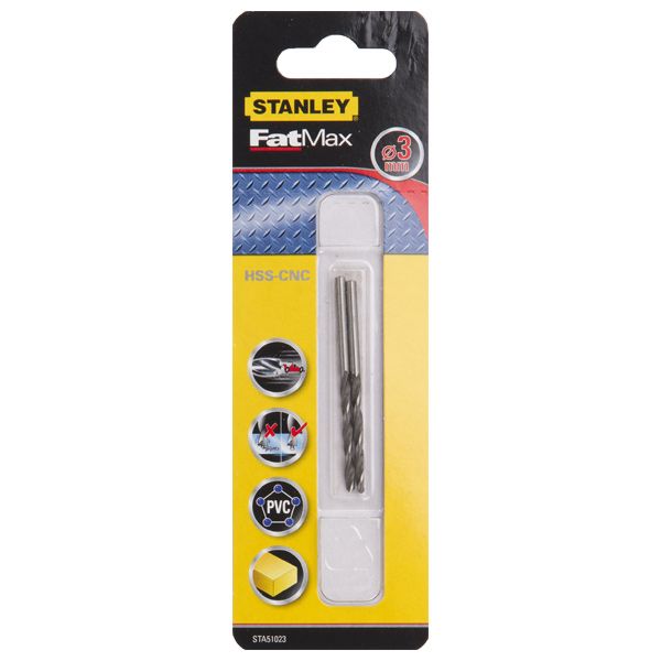 STANLEY STA50700 Сверло по металлу. Ø3 мм (сверление без кернирования). HSS-CNC / DIN 338