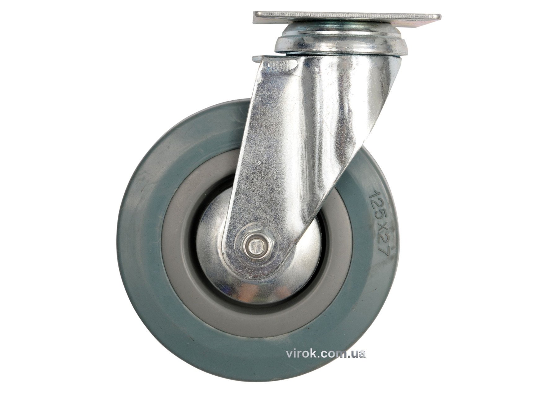 VOREL Колесо до візка Ø=125мм, b=27 мм ; сіра гума, з обертовою опорою; h=161 мм, навантаж.-50 кг | 