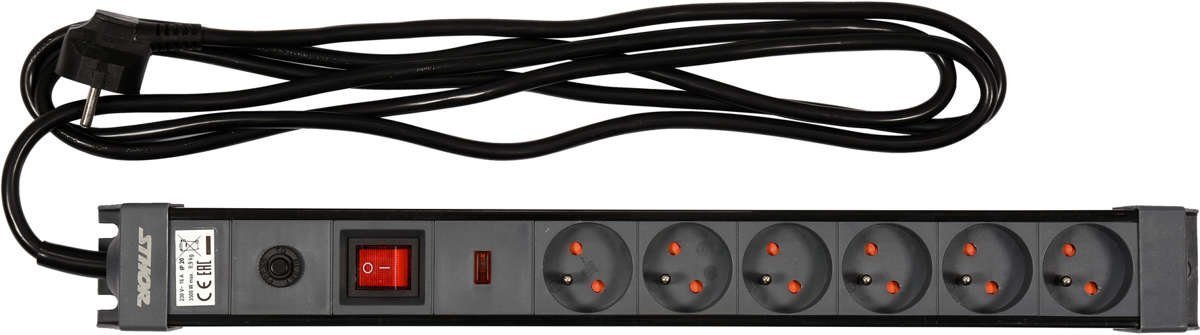 STHOR Подовжувач мережевий : l= 3 м, колодка- 6 гнізд і вмик, 3-жильний Ø=1,5 мм², з заземл. і захис