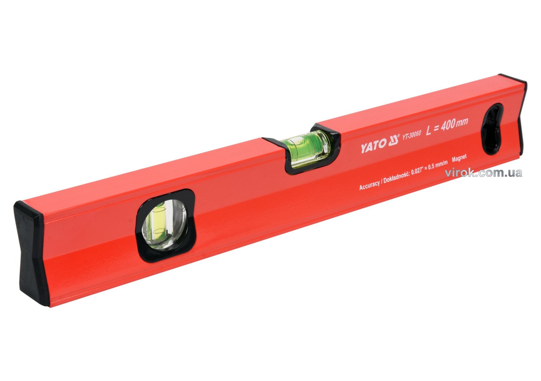 YATO Рівень алюмінієвий з магнітом YATO : L= 40 см. 2 капсули, 1 ручка  | YT-30060