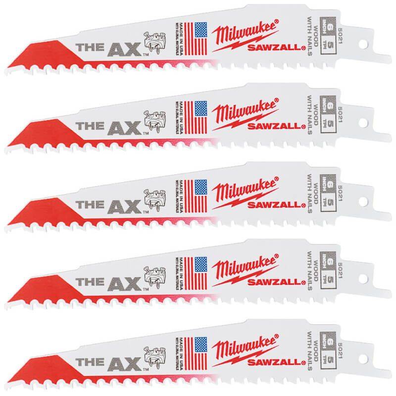 MILWAUKEE Полотно для шабельних пил AX FANG TIP, 150х5,0мм, (5шт), (деревина з цвяхами)