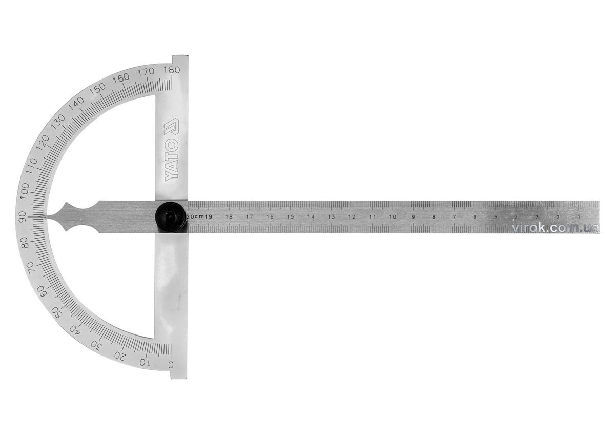 YATO Кутомір- транспортир з лінійкою YATO; 150 х 250 мм, діапазони: кут- 0-180°, відстань- 0-200 мм 