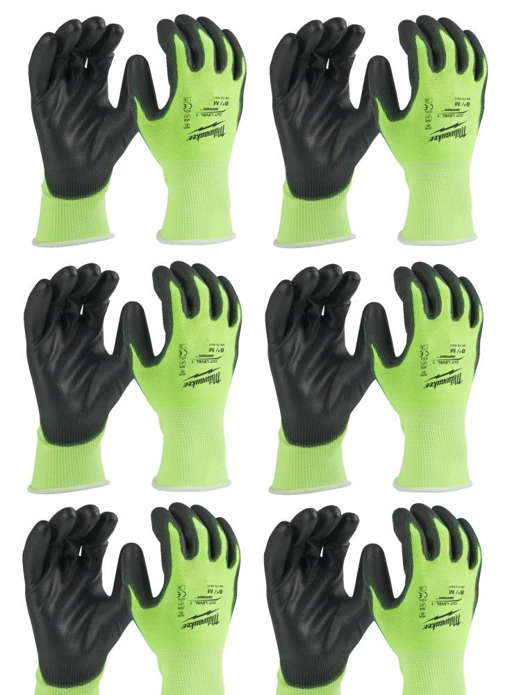 MILWAUKEE Рукавиці робочі сигнальні Hi-Vis, з опором порізам 3/C рівня, розмір 8/M, (12 пар)
