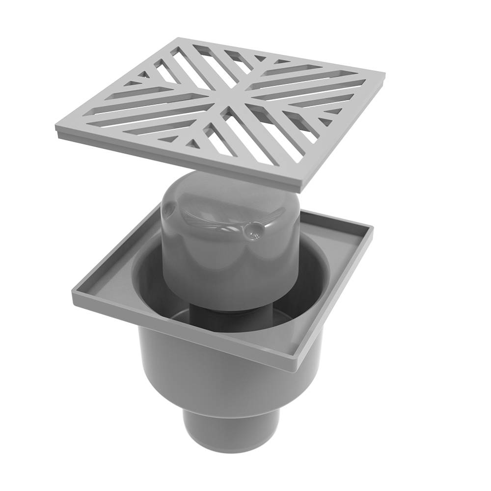 Трап душовий з пласт.решіткою 100х100мм, вертик.випуск 50мм, мокрий гідрозатвор Fonte | 77-474