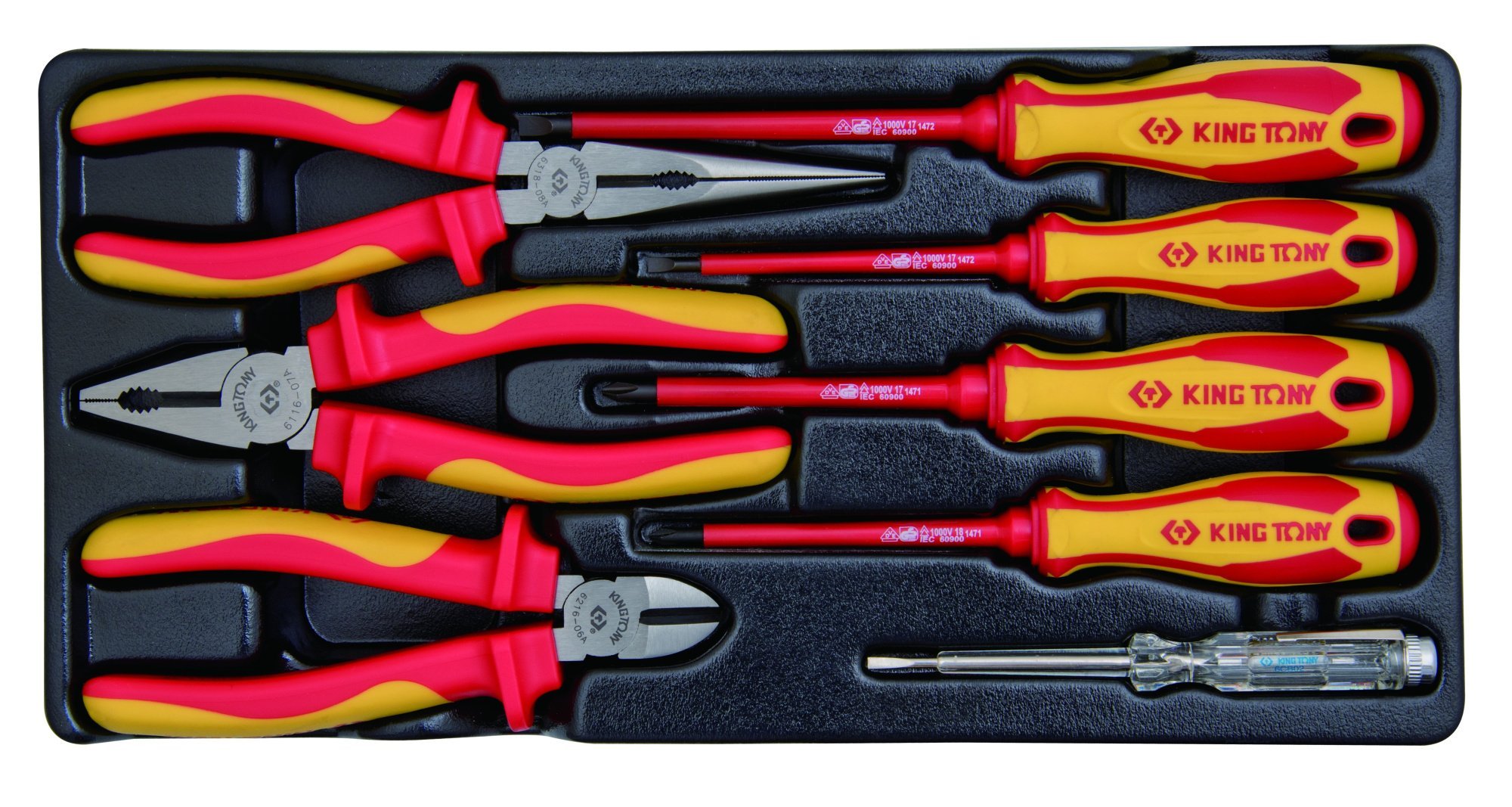 KING TONY Набор диэлектрического инструмента 8 предметов, в ложементе (Пасатижи, отвертки, кусачки, 