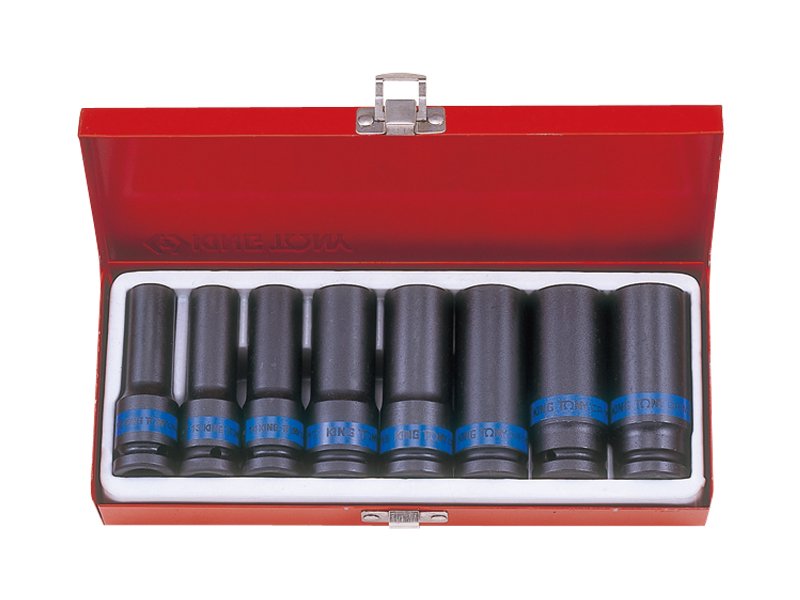 KING TONY Набор головок ударных 1/2" 8 ед. 6-ти гранные,длинные, 12-24 мм | 4410MP01