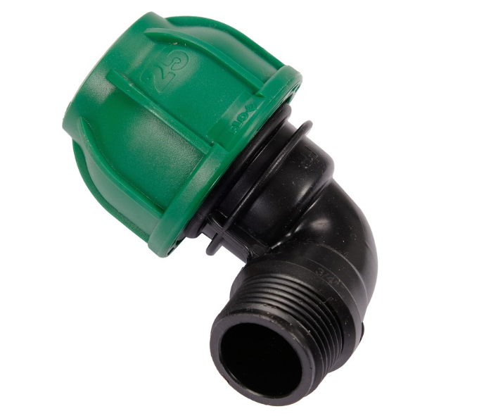 FLO Коліно 90° до водяних пластикових труб з зовн. різьбою 25 мм- 3/4" поліпропіл., для тиску 1 MPa 