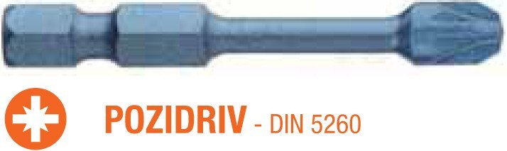 USH Насадка викруткова ударна Blue Shock Pozidriv PZ3 x 50 мм Torsion подовжена, Уп. 5 шт. | UUSE006