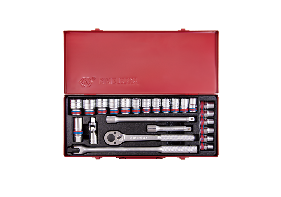 KING TONY Набор торцевых головок с принадлежностями 1/2", 6-гранные, 5/16"-1&1/4", 24 предмета | 453