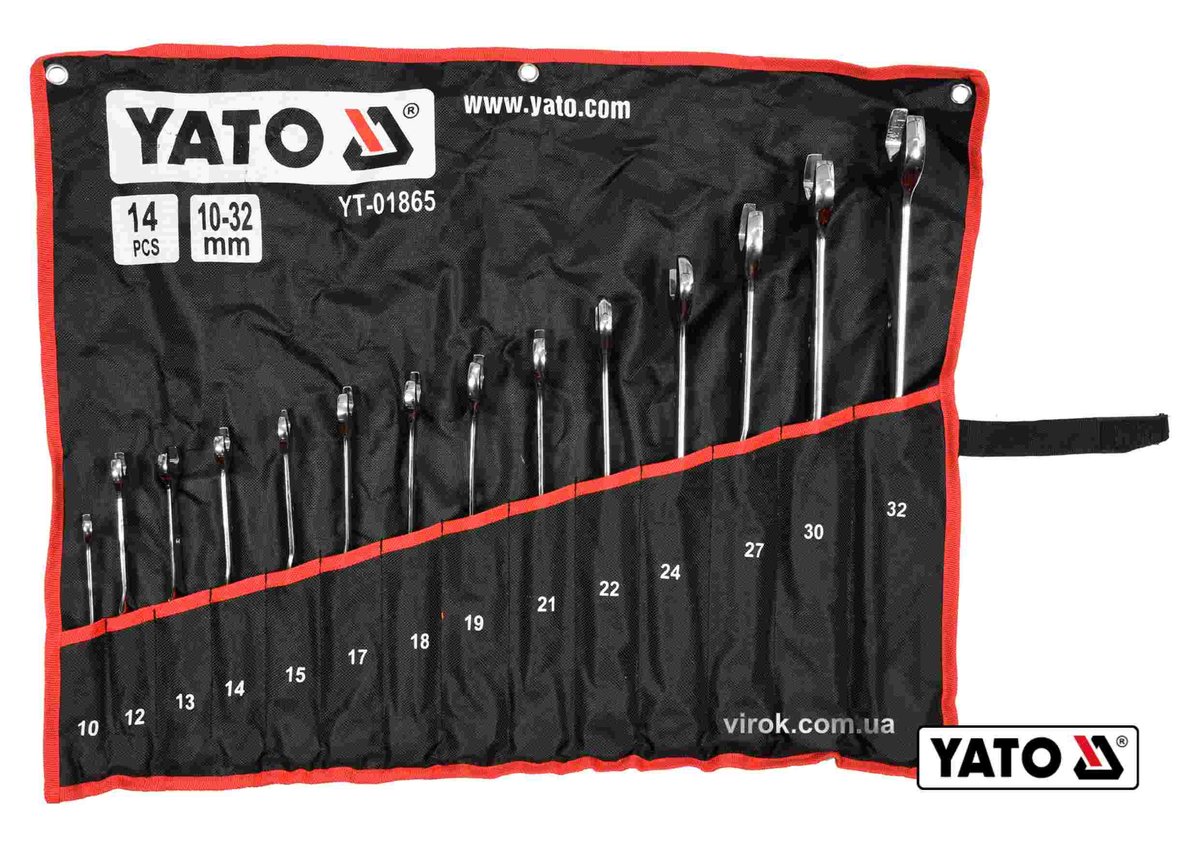 YATO Ключі ріжково-накидні, кручені 90° YATO : М= 10-32 мм, Cr-V, 14 шт  | YT-01865