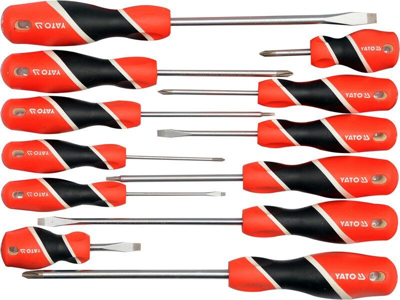 YATO Набір викруток плоских хрестових YATO : SL, PH, SQ. 12 шт.  | YT-25967