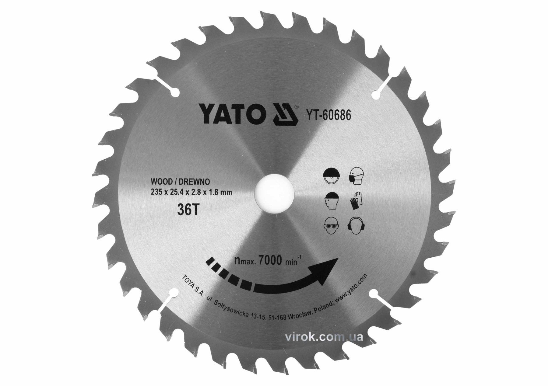 YATO Диск пиляльний победітовий по дереву YATO: 235x25.4x2.8x1.8 мм, 36 зубців R.P.M до 7000 1/хв  |