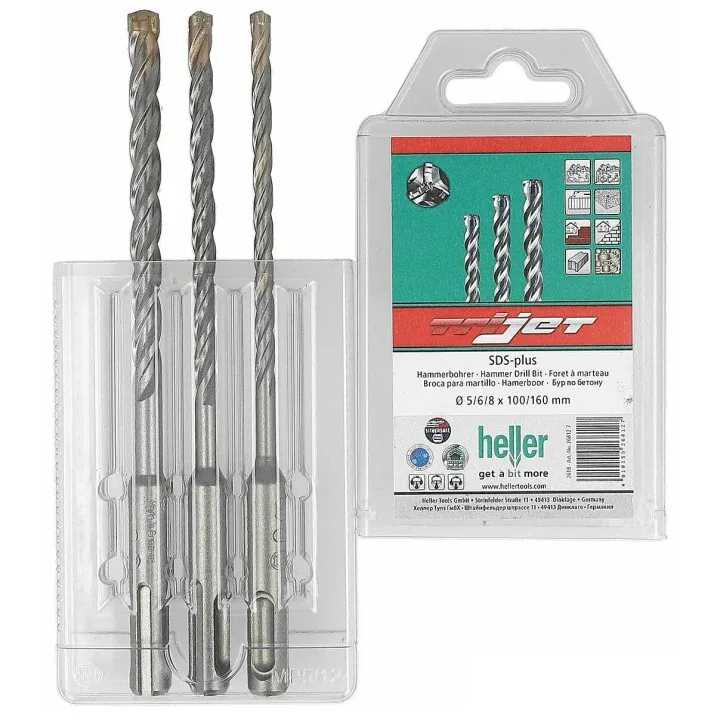Набор буров HELLER 5,6,8 мм TriJET SDS-plus, железобетон, гранит, бетон, кирпич, мрамор (26812)