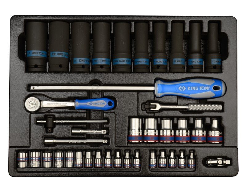 KING TONY Набор торцевых головок 1/2" и 1/4" головки, трещетка, ударные головки | 9-7540MR
