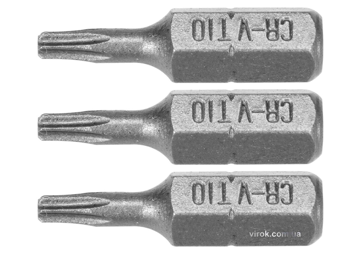 STHOR Насадка викруткова : TORX T10 x 25 мм, HEX 1/4", Cr-V, 3 шт | 65492