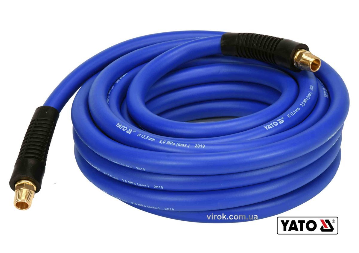 YATO Шланг пневматичний гібридний (ПВХ+БНК) : Ø12.5 мм x 10 м, Ø=3/8", тиск ≤ 2 MPa, різьбов. з'єдн.