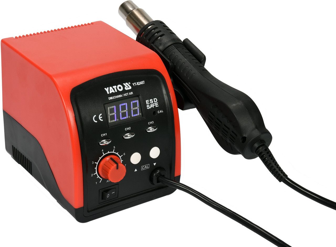 YATO Фен-станція мережева YATO: 750 Вт, t°= 100- 500°С, пов. потік- 120 л/хв, LCD табло, 4 форсунки 