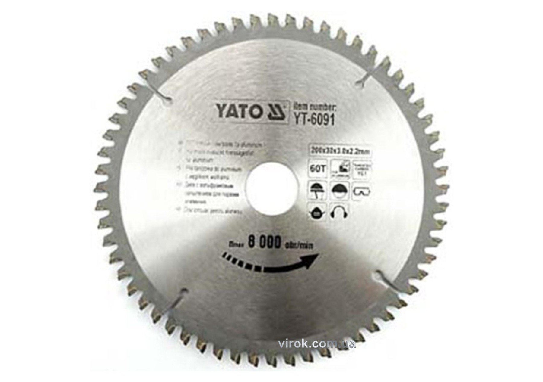 YATO Диск пиляльний по алюмінію YATO, 200х30х3.0х2.2 мм, 60 зубців, R.P.M до 8000 1/хв  | YT-6091