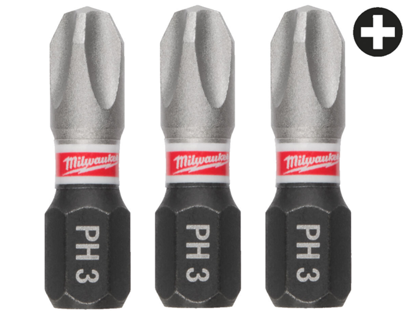 MILWAUKEE Біта SHOCKWAVE, PH3, 25мм, (3шт)
