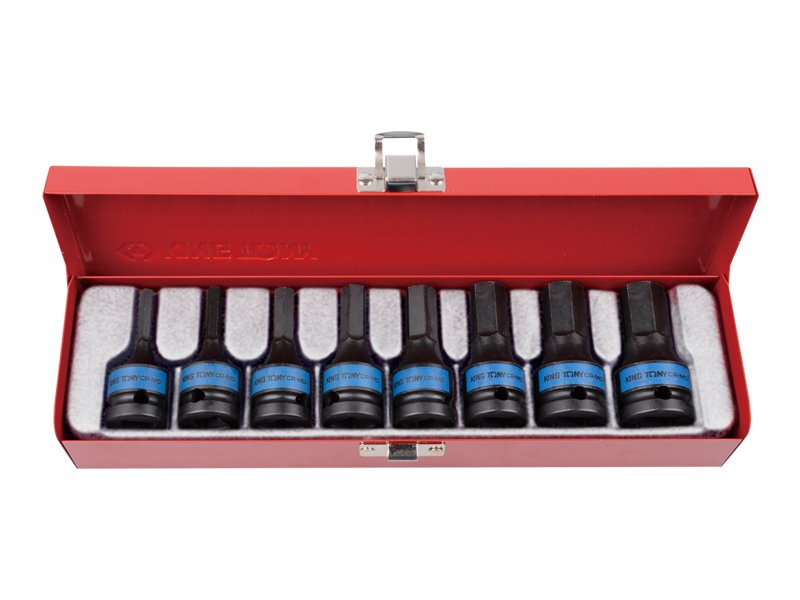 KING TONY Набор бит HEX 1/2" 8ед. ударных (5-19мм) | 4418MP