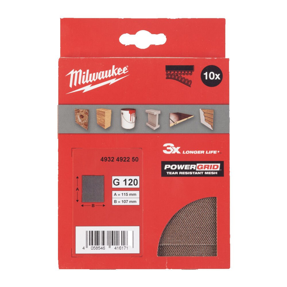 MILWAUKEE Сетчастые шлифлисты для вибрационных шлмфмашын 115 X 107H&L GR 120 -10 шт. | 4932492250
