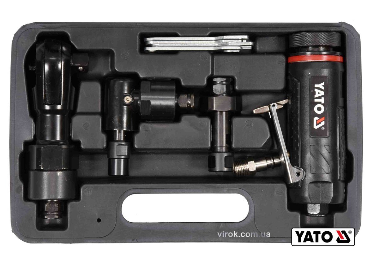 YATO Тріщатка, шліфмашинки кутова і пряма пневматичні YATO: 1/2", тиск- 0.63 МПа, 113 л/хв 3 шт+кейс