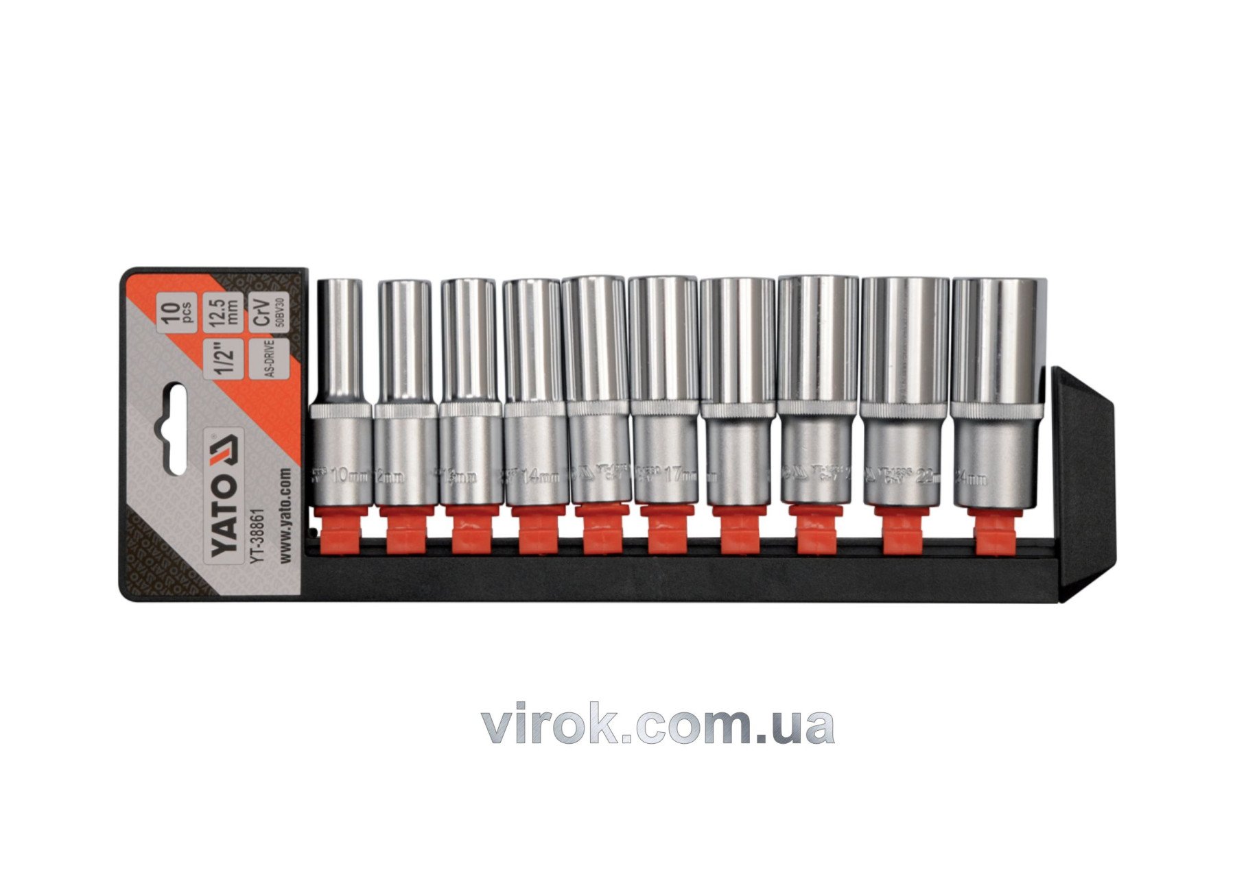 YATO Набір головок торцевих подовжених YATO : квадрат 1/2", М10-24, L= 76 мм. 10 Шт.  | YT-38861