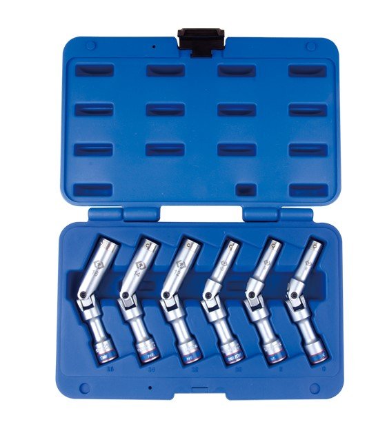 KING TONY Набор головок 3/8" 6 ед. 6-ти гранные,высокие с карданом (8-16mm) | 3716MR