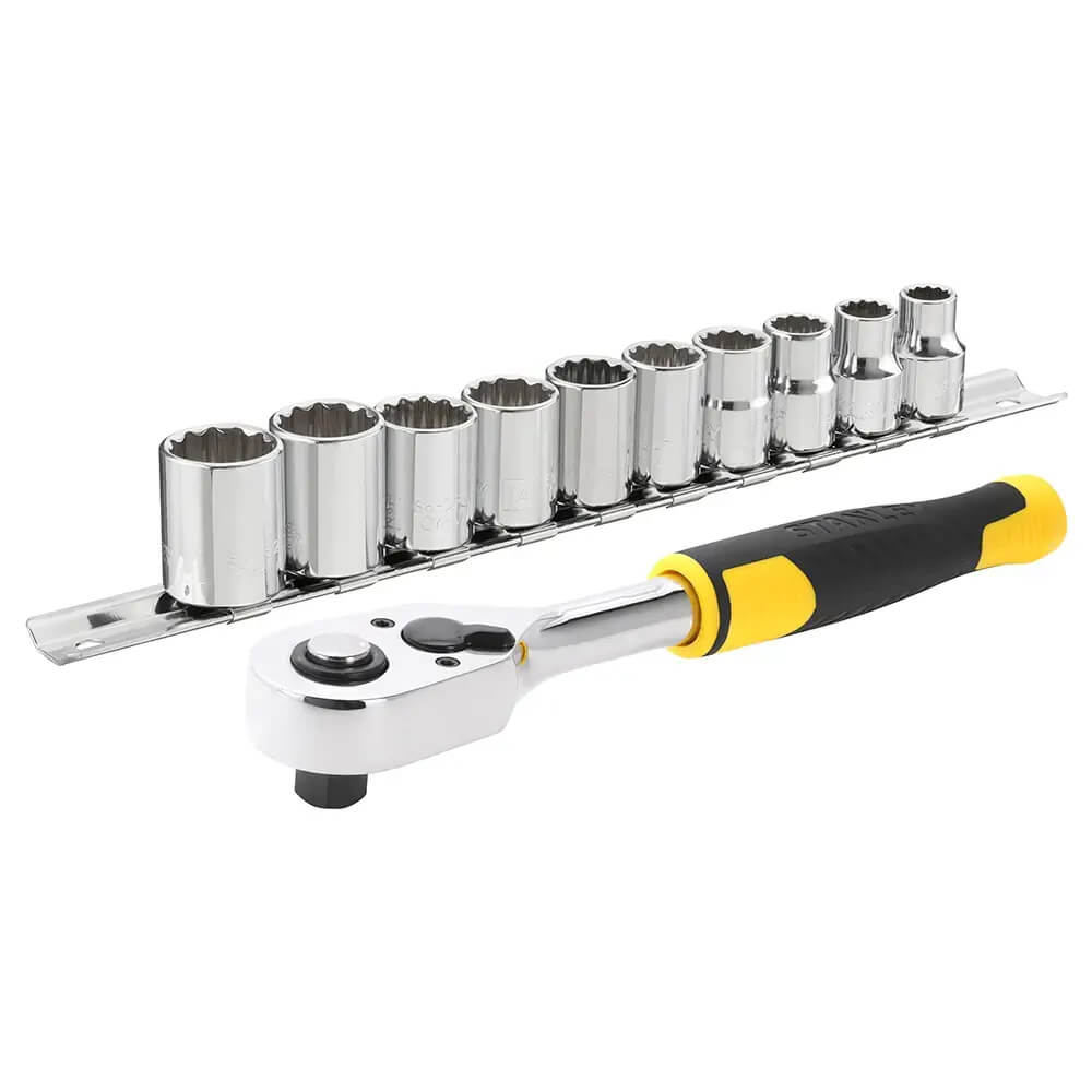 Набір головок торцевих 3/8" STANLEY, рукоятка + 10 шестигранних головок в тримачі. | STMT82670-0