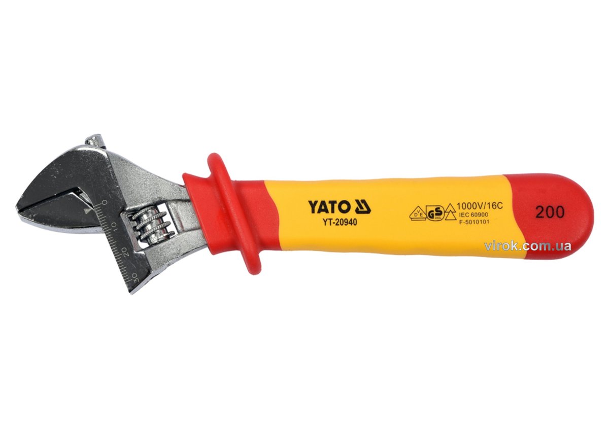 YATO Ключ розвідний YATO : L= 200 мм, ізольований корпус VDE до 1000V  | YT-20940