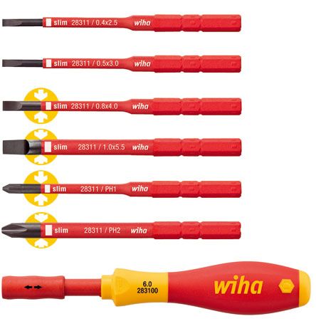 Wiha W34734 Комплект - держатель бит SoftFinish electric slimVario и 6 насадок