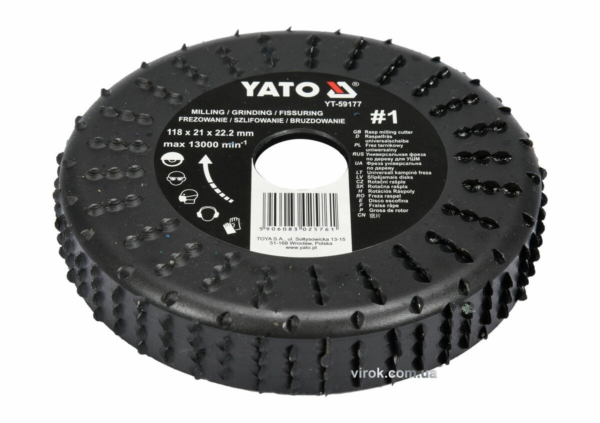 YATO Диск-фреза шліфувальний YATO по дереву, ПВХ, гіпсу; Ø=118/22.2 мм, h=21 мм, шорсткість №1  | YT