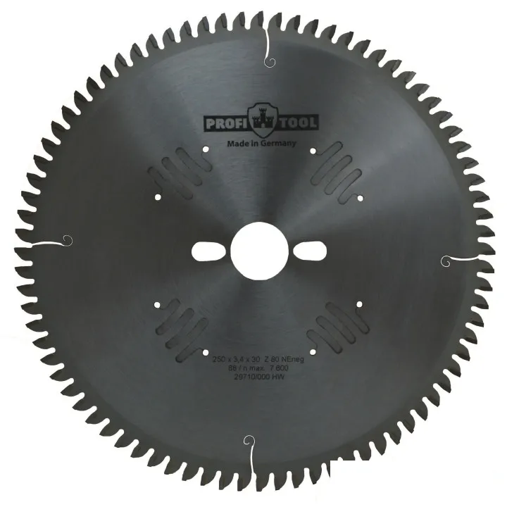 Диск пильный по алюминию 250х3.4х2.8х30 мм, Z=80, форма зуба TFneg, поперечный рез PROFITOOL