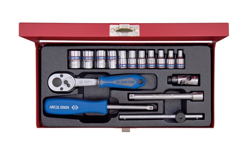 KING TONY Набор головок 1/4" 16 ед. 6-ти гранные, (4-13mm) | 2516MR