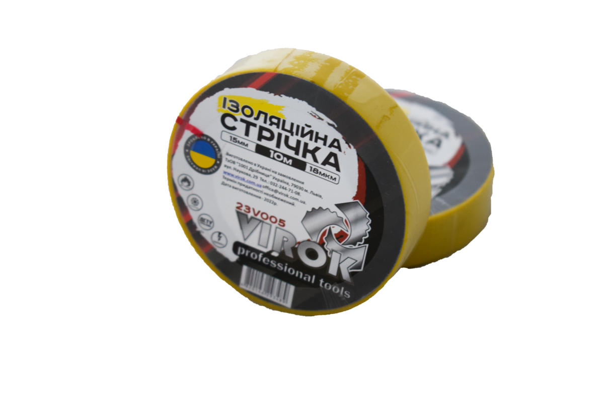VIROK Стрічка ізоляційна : 15 мм х 10 м x 0,18 мм ЖОВТА  | 23V005