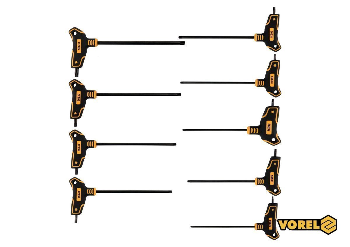 VOREL Набір ключів TORX : тип "Т", Т10-T50, L= 100-200 мм, Cr-V 6150, 9 шт  | 56639