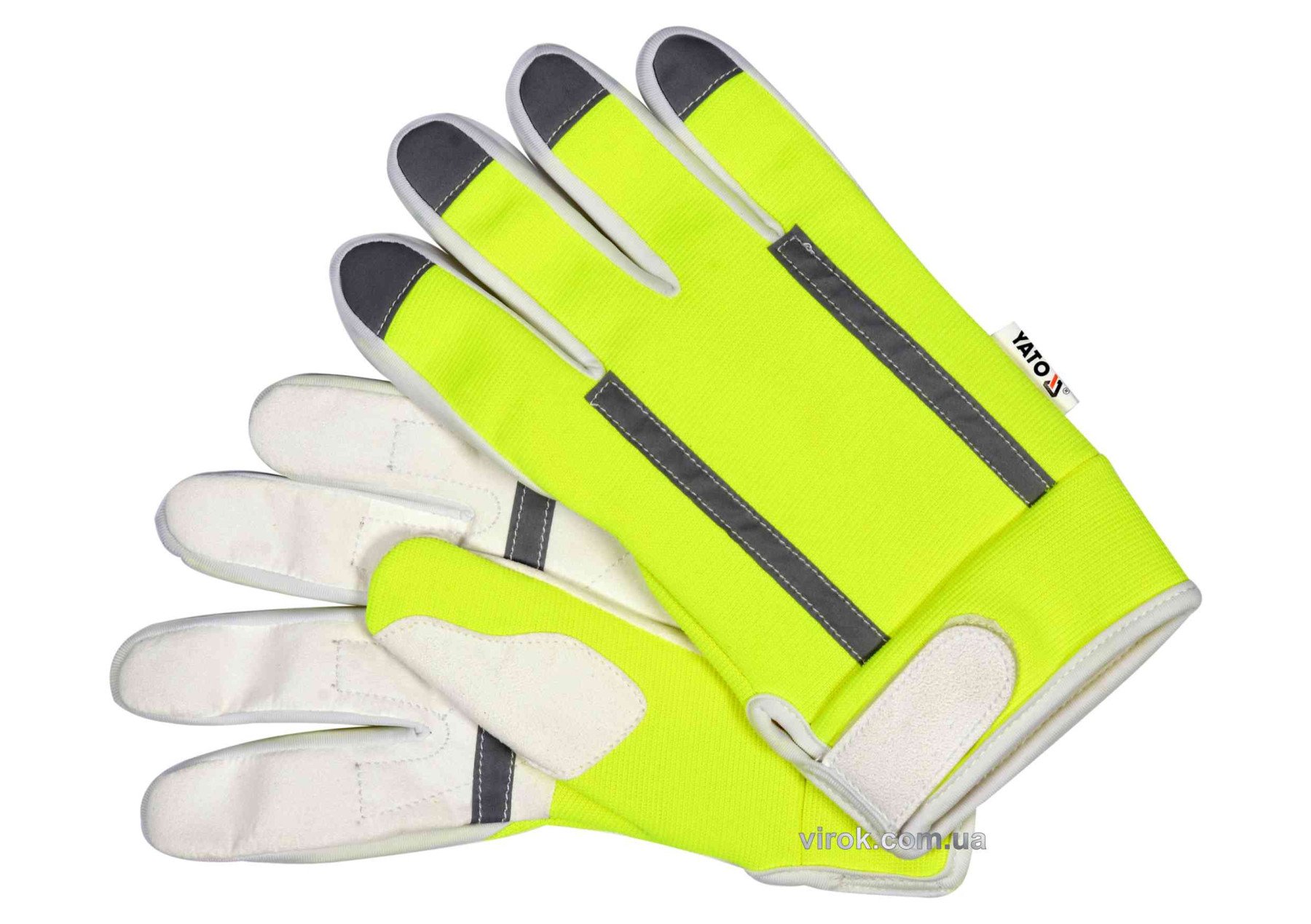 YATO Рукавиці робочі біло-жовті з світловідбиваючою нейлоновою тканиною YATO : екошкіра, розмір 10 D