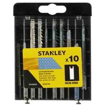 STANLEY STA28020 Набор из 10-ти полотен для лобзика. Посадка U-образная. Тип HCS/HSS. Универсал