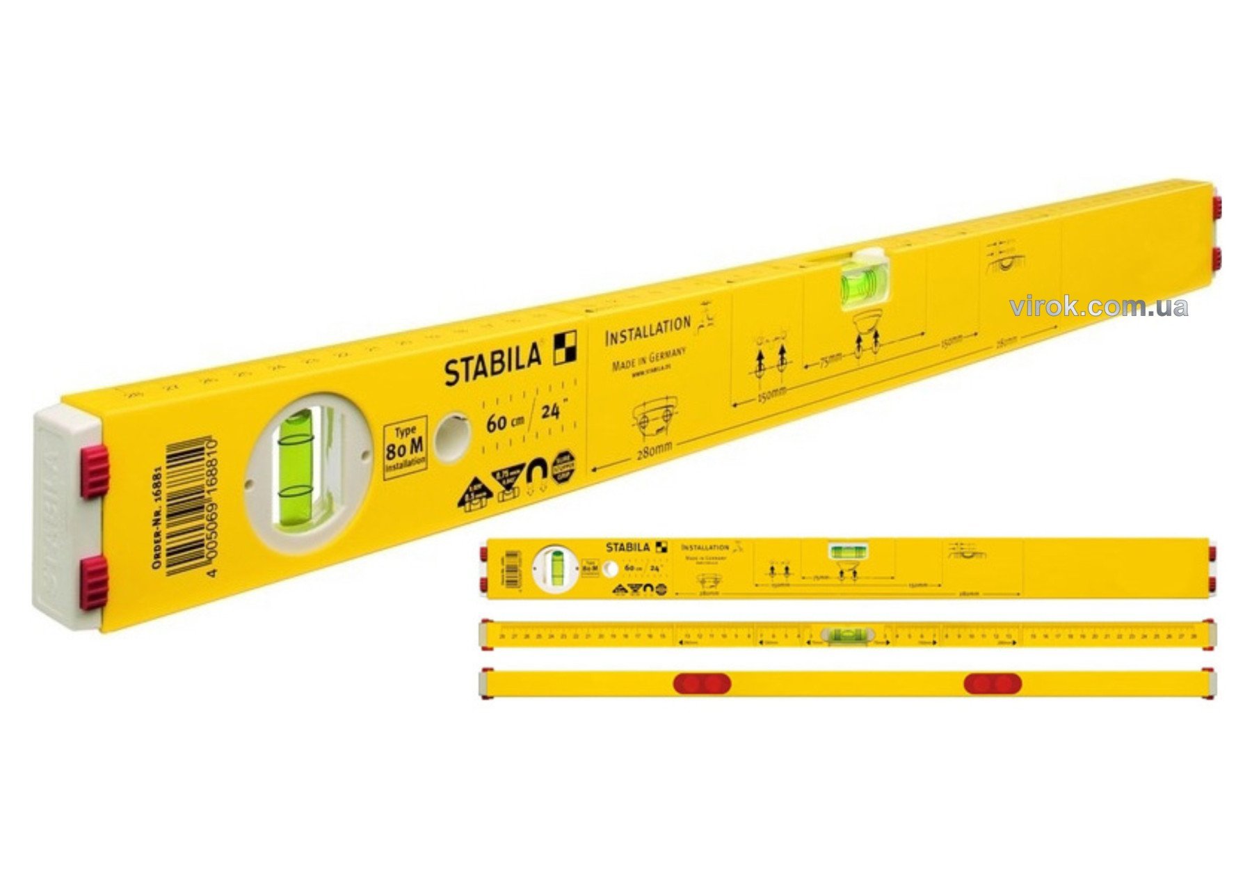 STABILA Рівень сантехніка Type 80 M Installation : L= 100 см, 2 капсули, магнітний, сантех-розмітка 