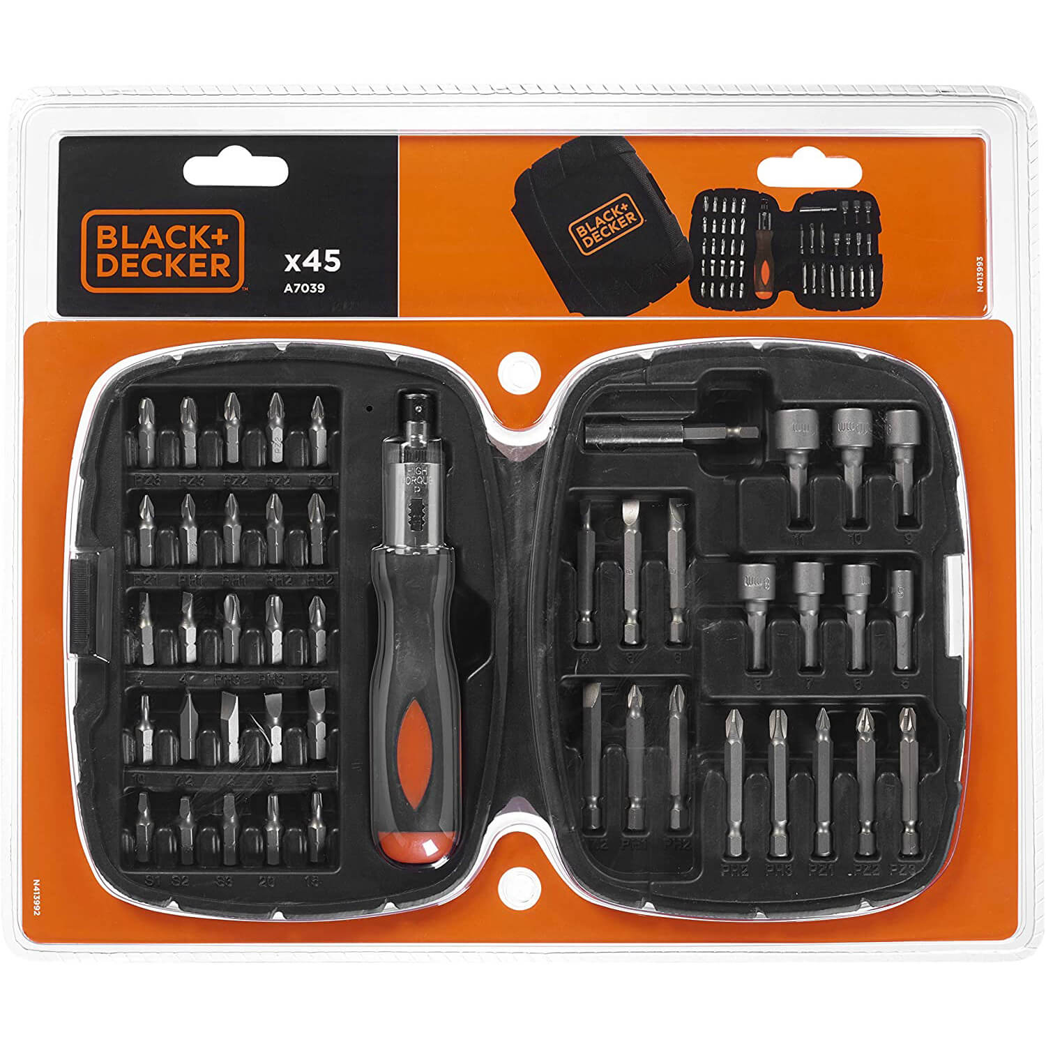 Набор 45 предметов (отвертка, биты, головки, магнит. держ.) Black & Decker A7039