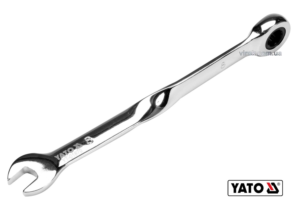 YATO Ключ ріжково-накидний, кручений 90° з тріщаткою YATO : М= 8 x 153 мм, HRC 40-45, Cr-V  | YT-018